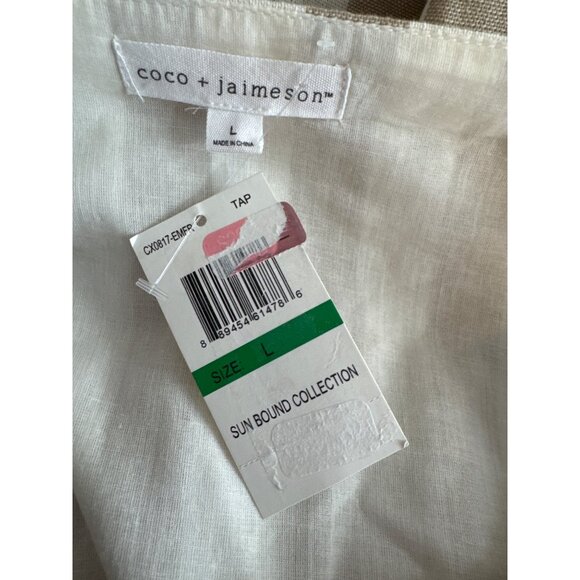 Coco + Jaimeson Striped Linen Blend Romper Tie Waist beige size large New - Picture 5 of 6